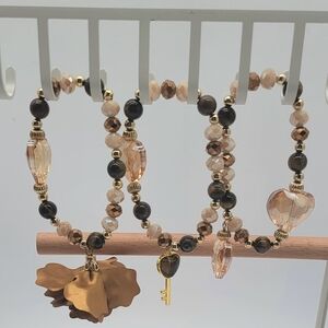 Hand Crafted Gold and Brown Charm Bracelet Set